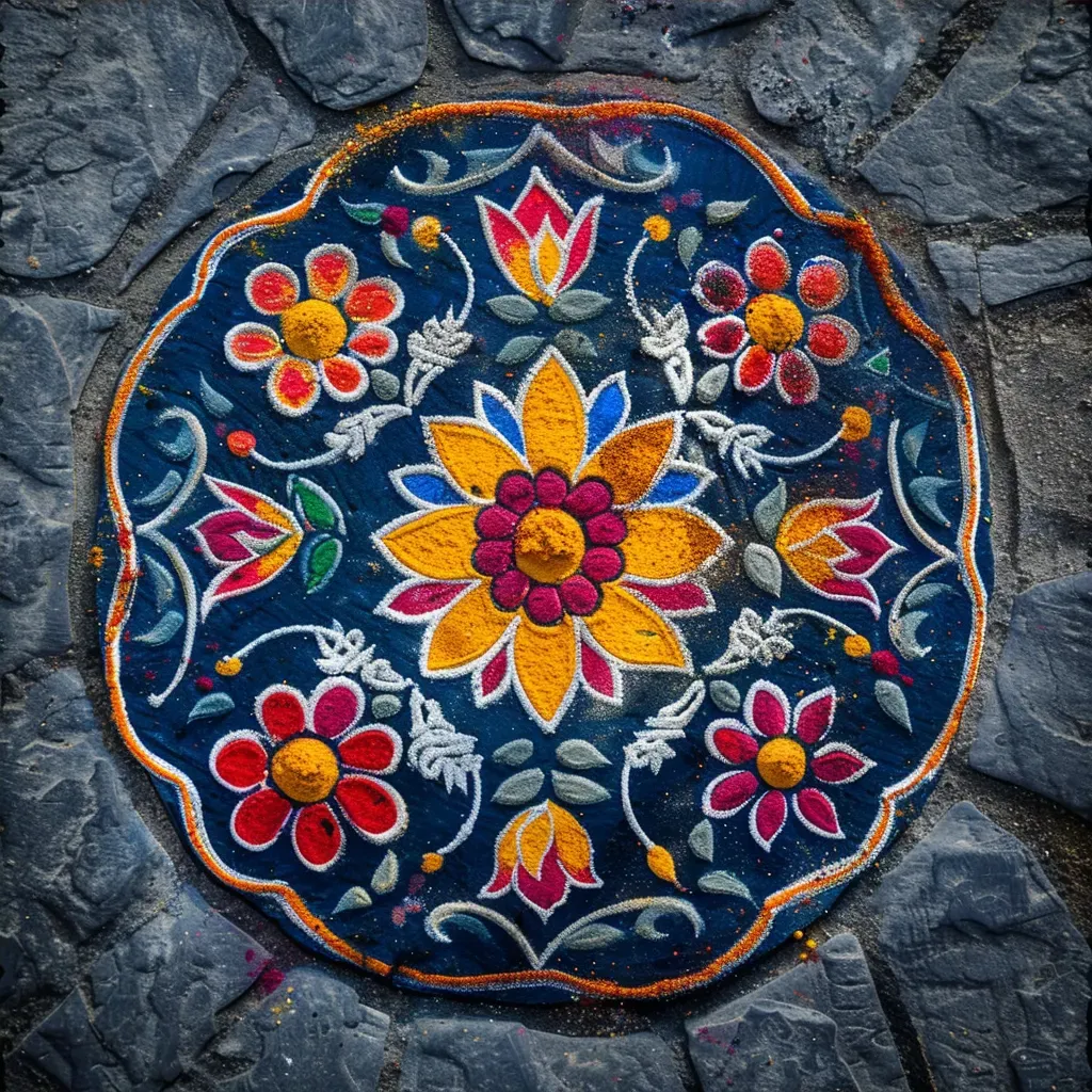 Indian rangoli art with colorful powders and cultural motifs - Image 4