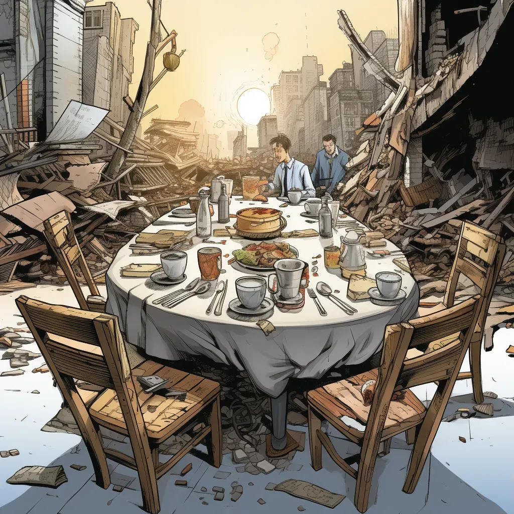 Breakfast table in disarray to dinner table elegantly set - Image 1