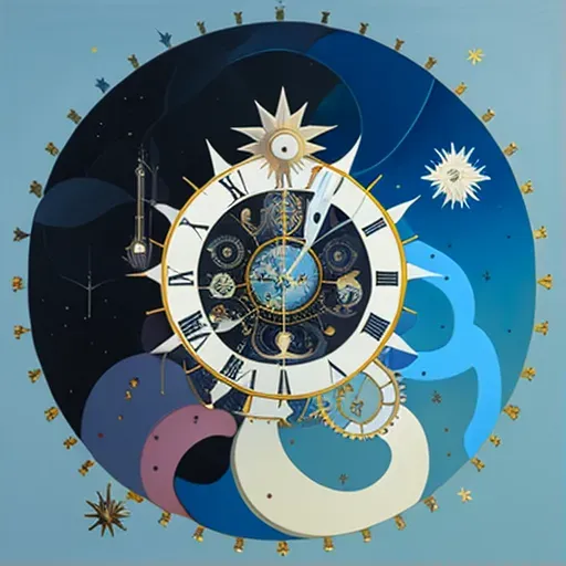 Image depicting celestial clock with gears made of stars and galaxies - Image 1