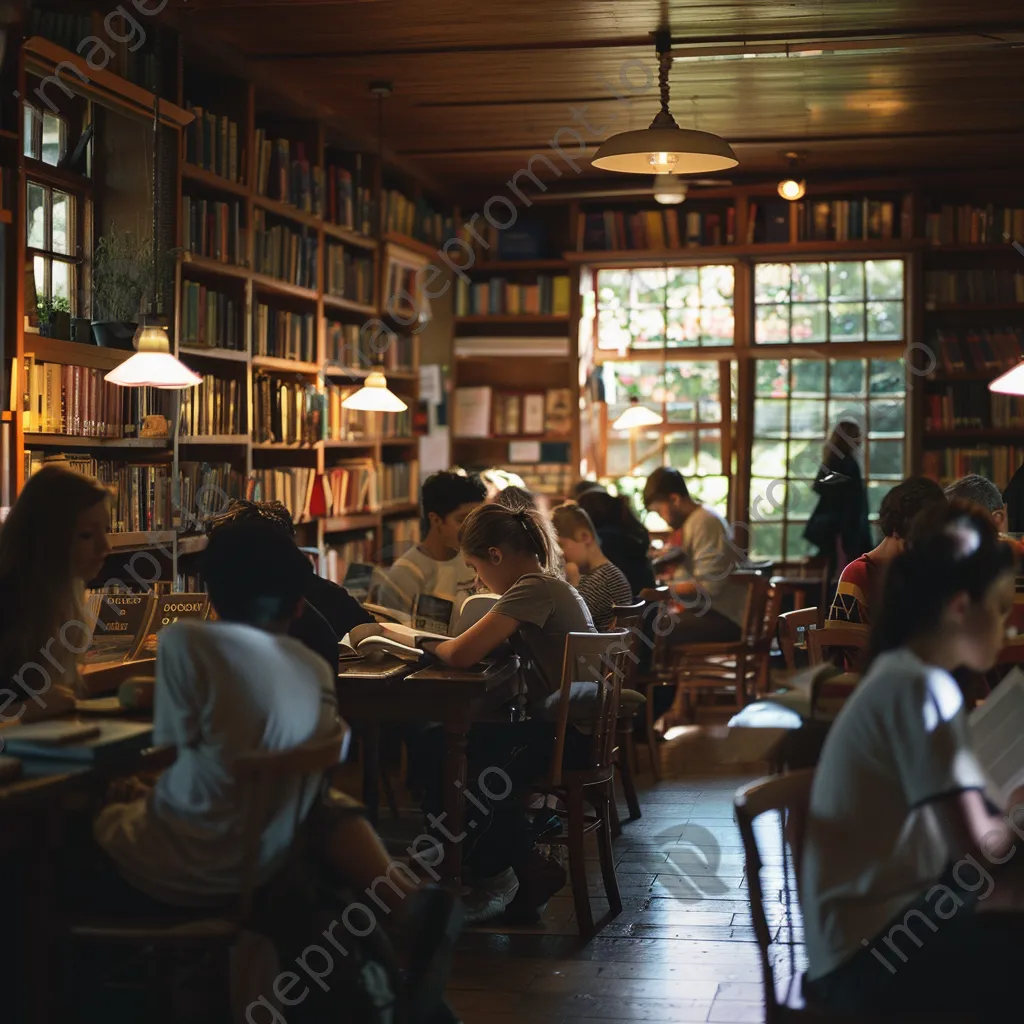 Students quietly reading in a cozy classroom reading corner. - Image 3