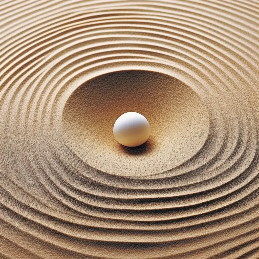 Image of a smooth pebble in the center of a Zen garden