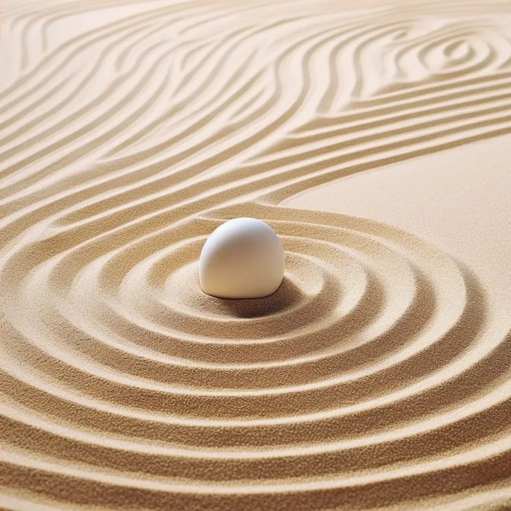 Image of a smooth pebble in the center of a Zen garden