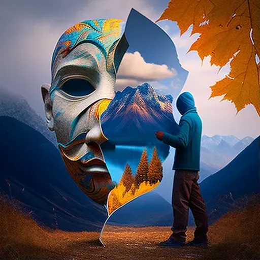 Illustration of a person removing a mask symbolizing self-realization journey - Image 1