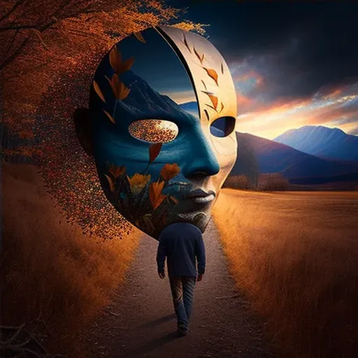 Illustration of a person removing a mask symbolizing self-realization journey - Image 4