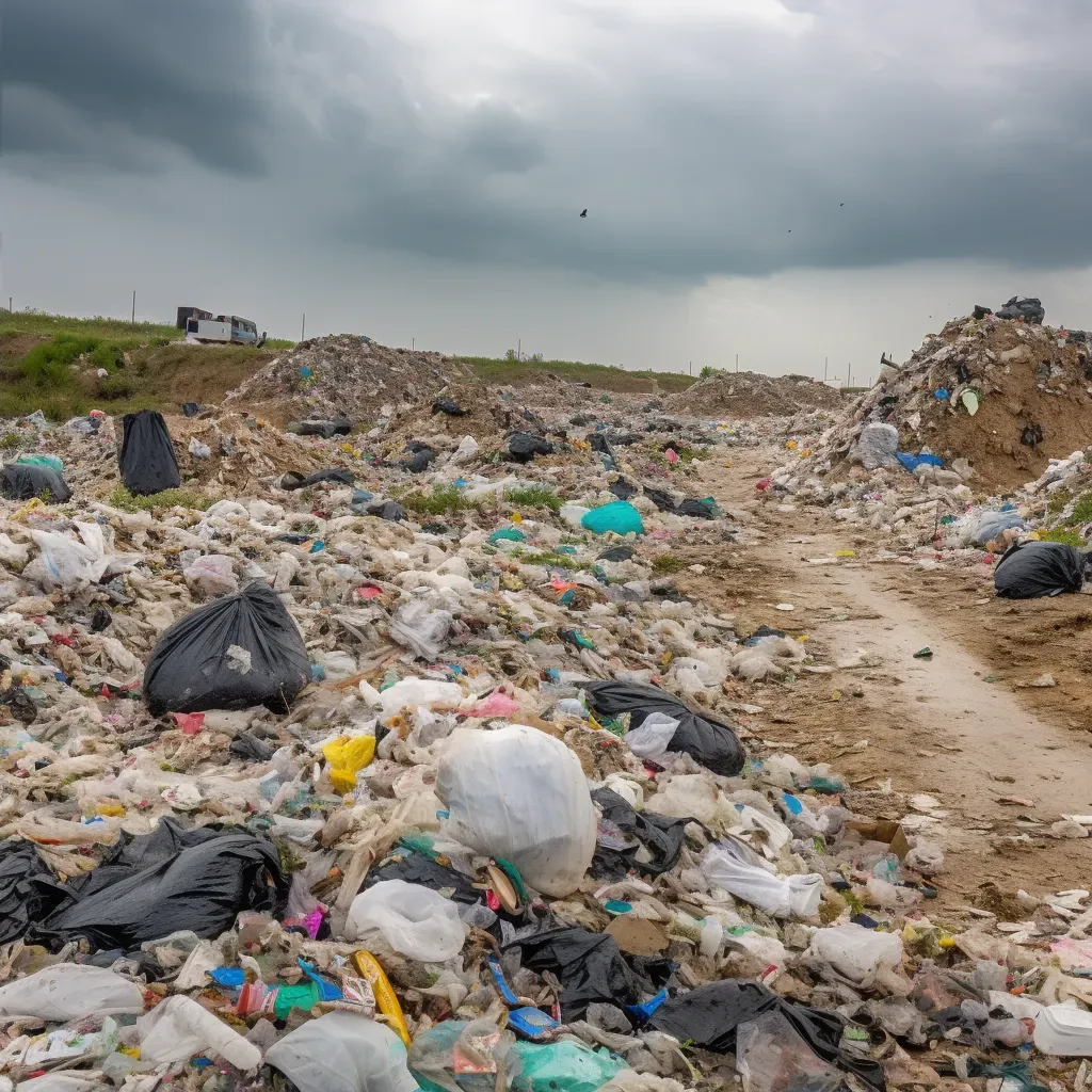 Overflowing landfill with discarded plastics, showing plastic waste pollution - Image 2