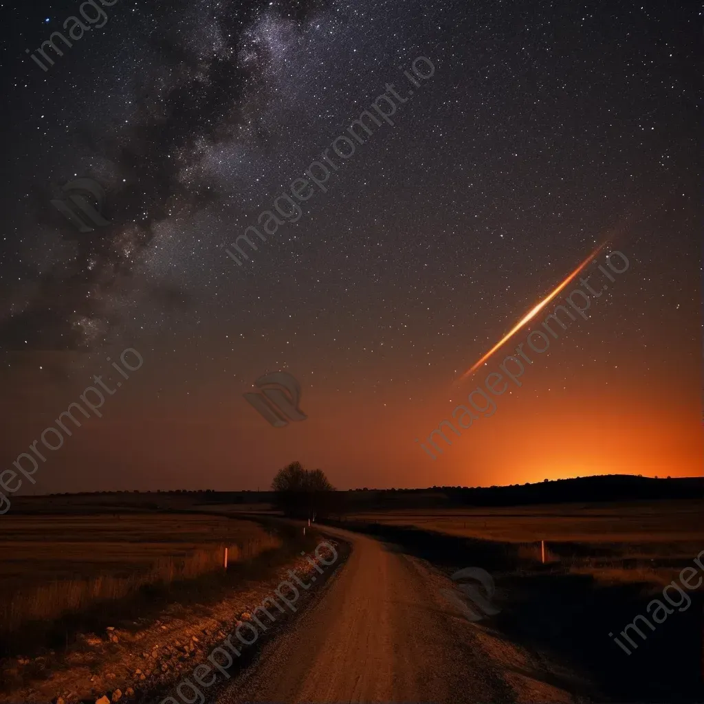 Fiery comet streaking through a starry sky with a bright trail - Image 1