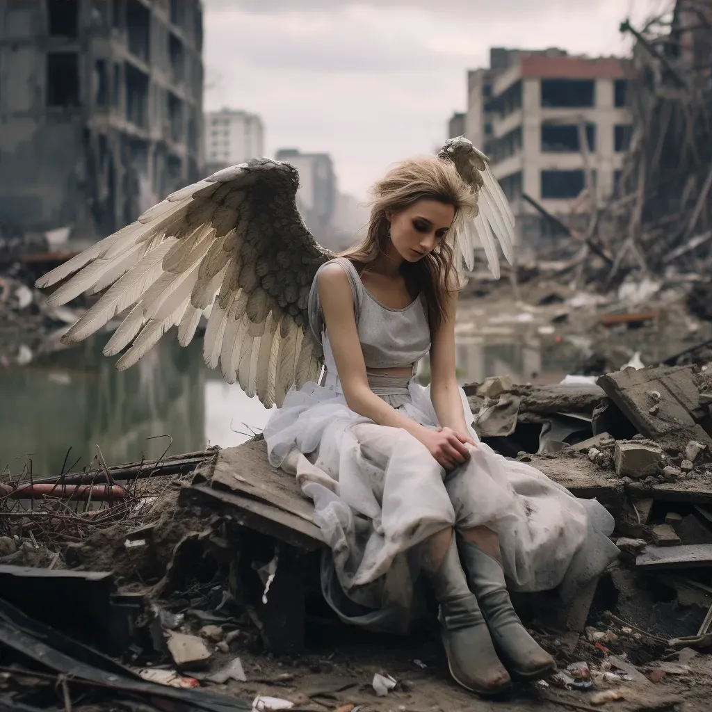 Image of weeping angel in a war-torn city - Image 3