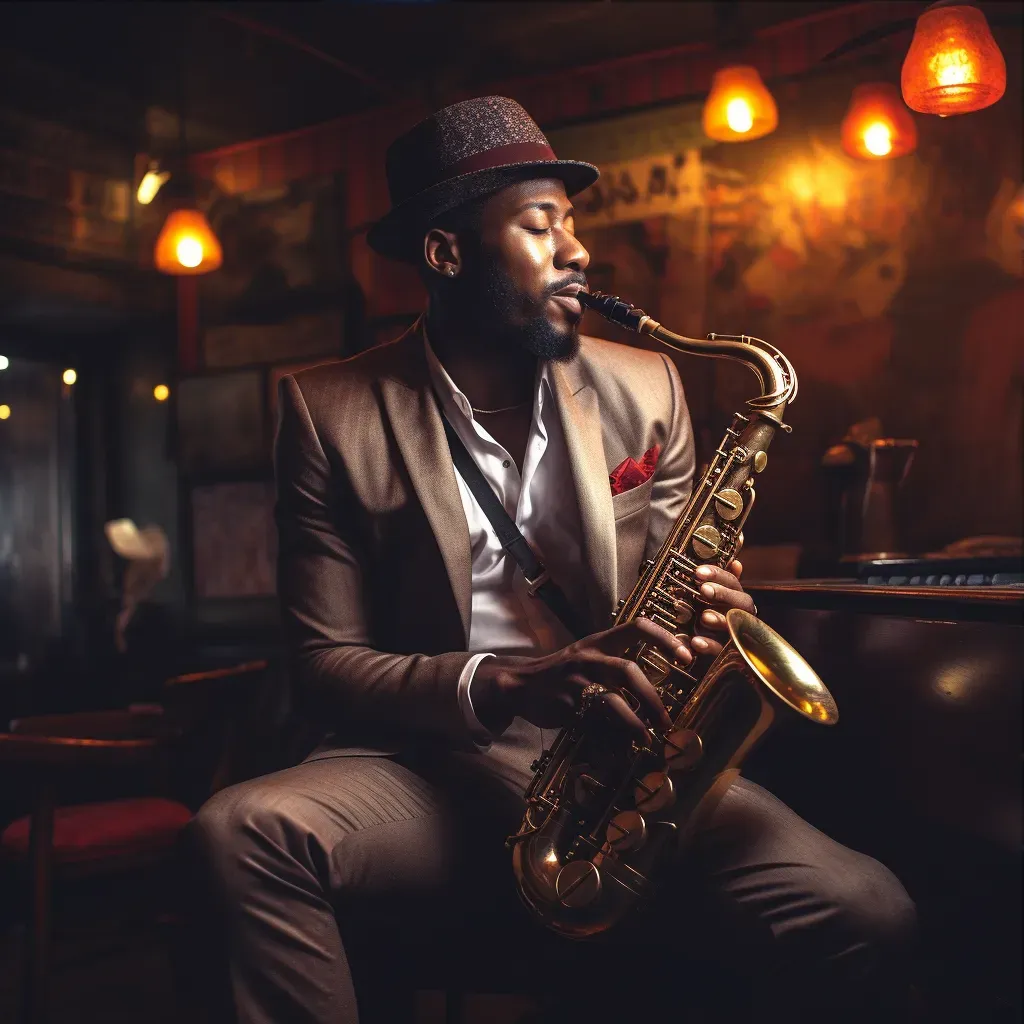 Musician playing saxophone in a jazz club. - Image 3