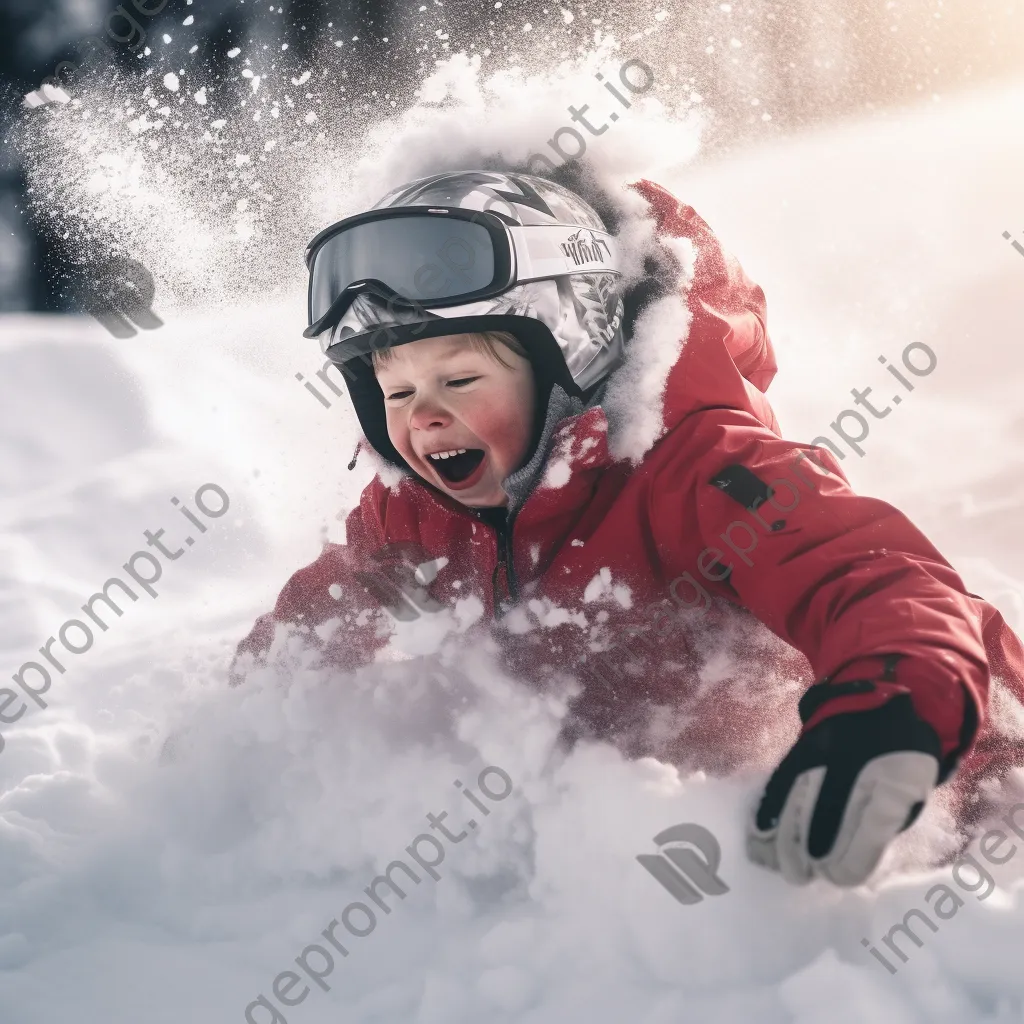 Child falling into soft snow while learning to ski - Image 2