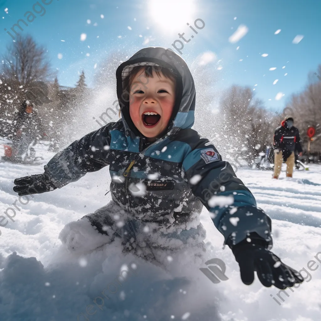 Child falling into soft snow while learning to ski - Image 3