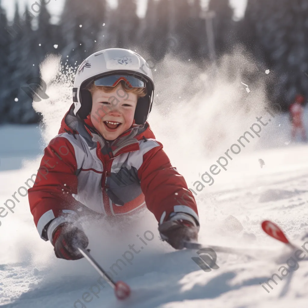 Child falling into soft snow while learning to ski - Image 4