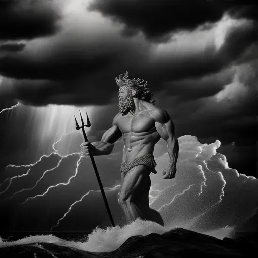 Poseidon controlling waves with trident under stormy sky - Image 3