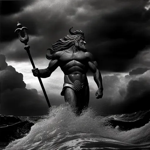 Poseidon controlling waves with trident under stormy sky - Image 4