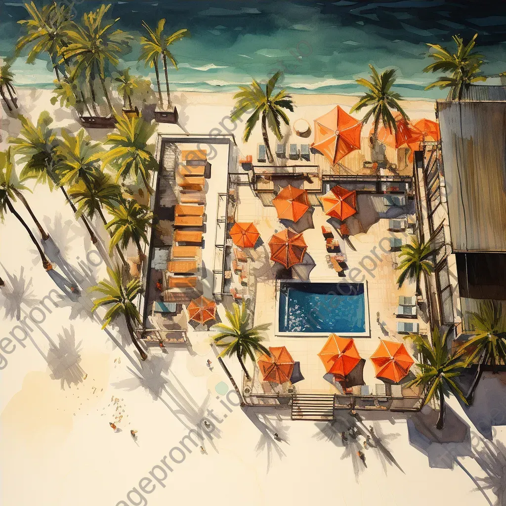 Sunlit beach with palm trees and colorful beach umbrellas - Image 4