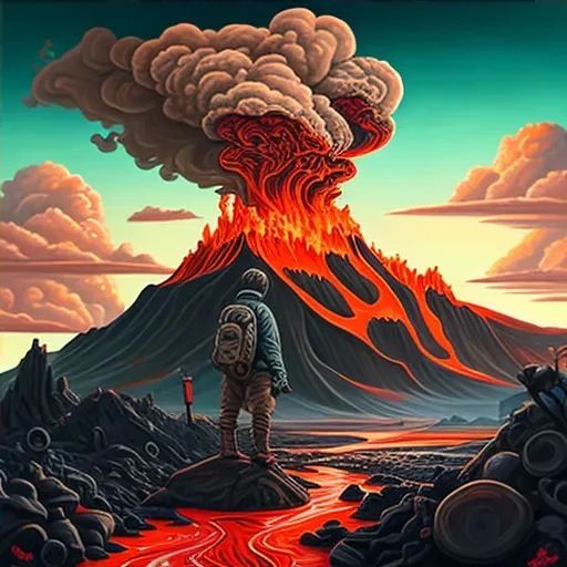 Person looking at bubbling lava from edge of volcano - Image 4