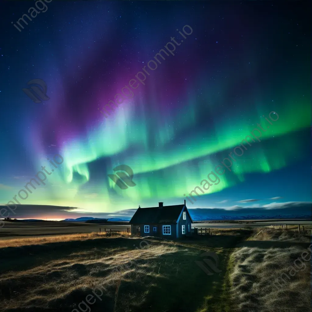 Northern lights over countryside hills - Image 3