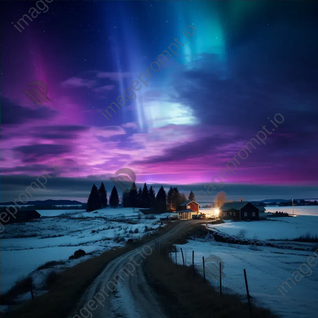 Northern lights over countryside hills - Image 4