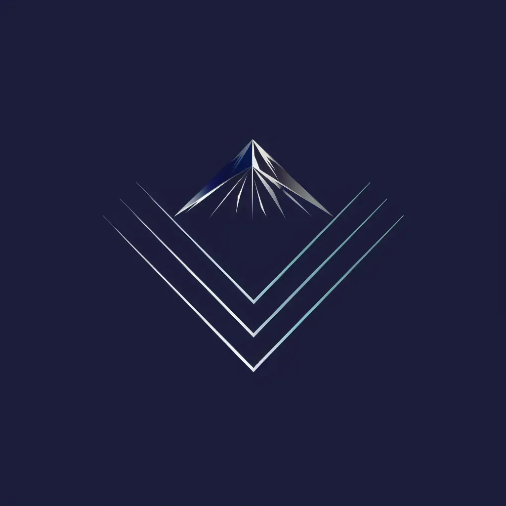 Logo featuring a monoline illustration of a diamond turning into a mountain peak, in silver and blue. - Image 1