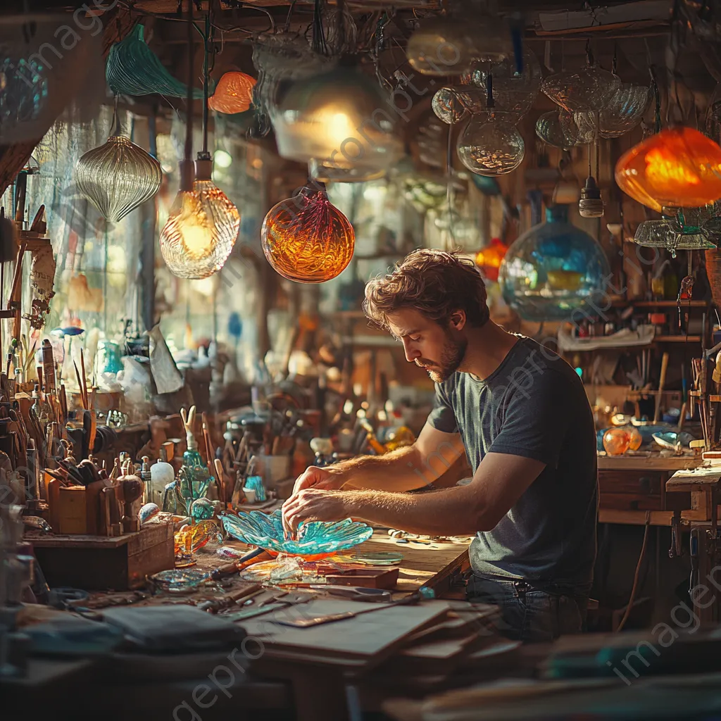 Artisan creating a glass sculpture in a workshop - Image 1