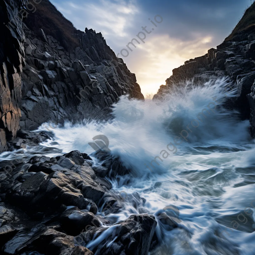 Long exposure photo of waves crashing on cliffs - Image 2