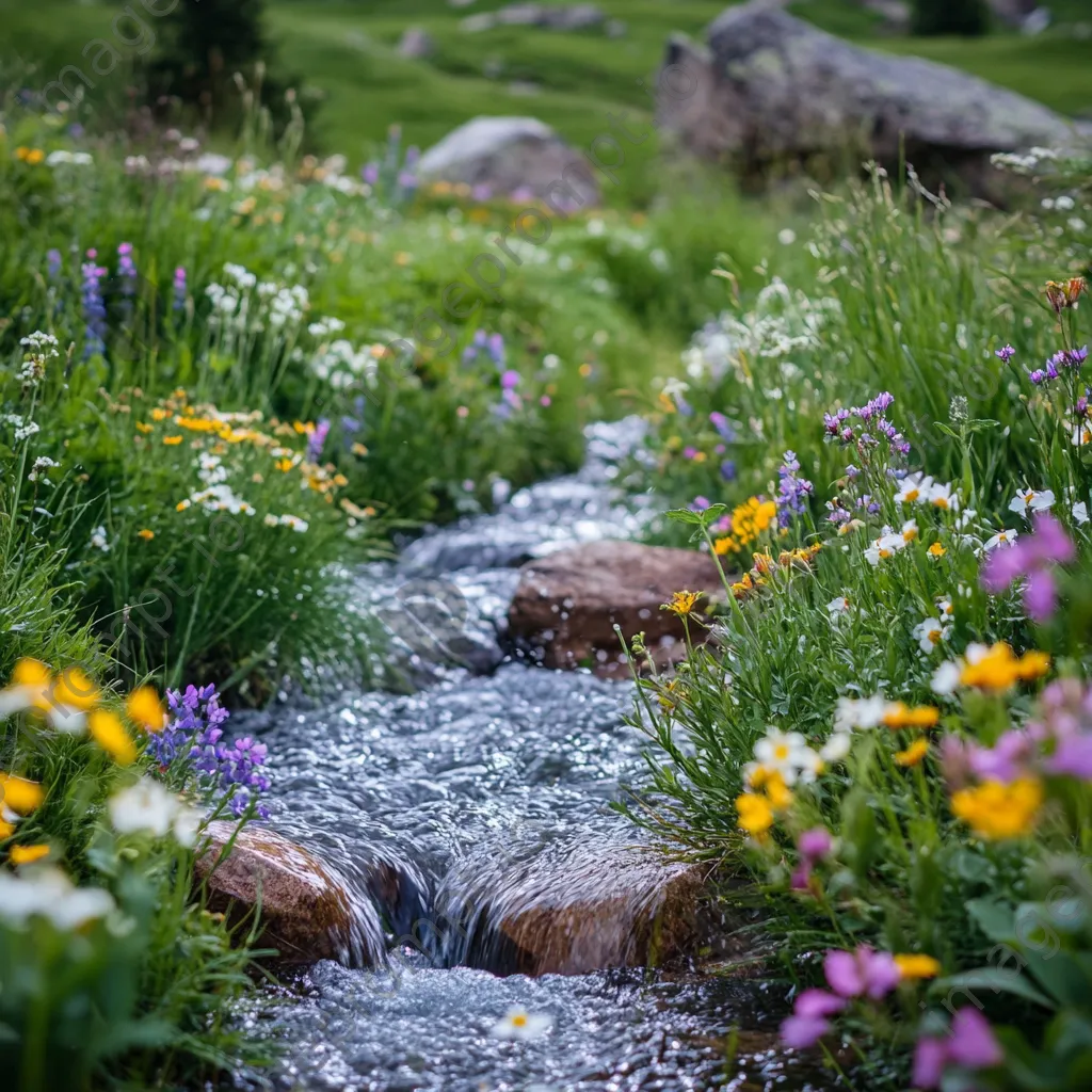 Close-up image of a mountain stream running through an alpine meadow. - Image 2