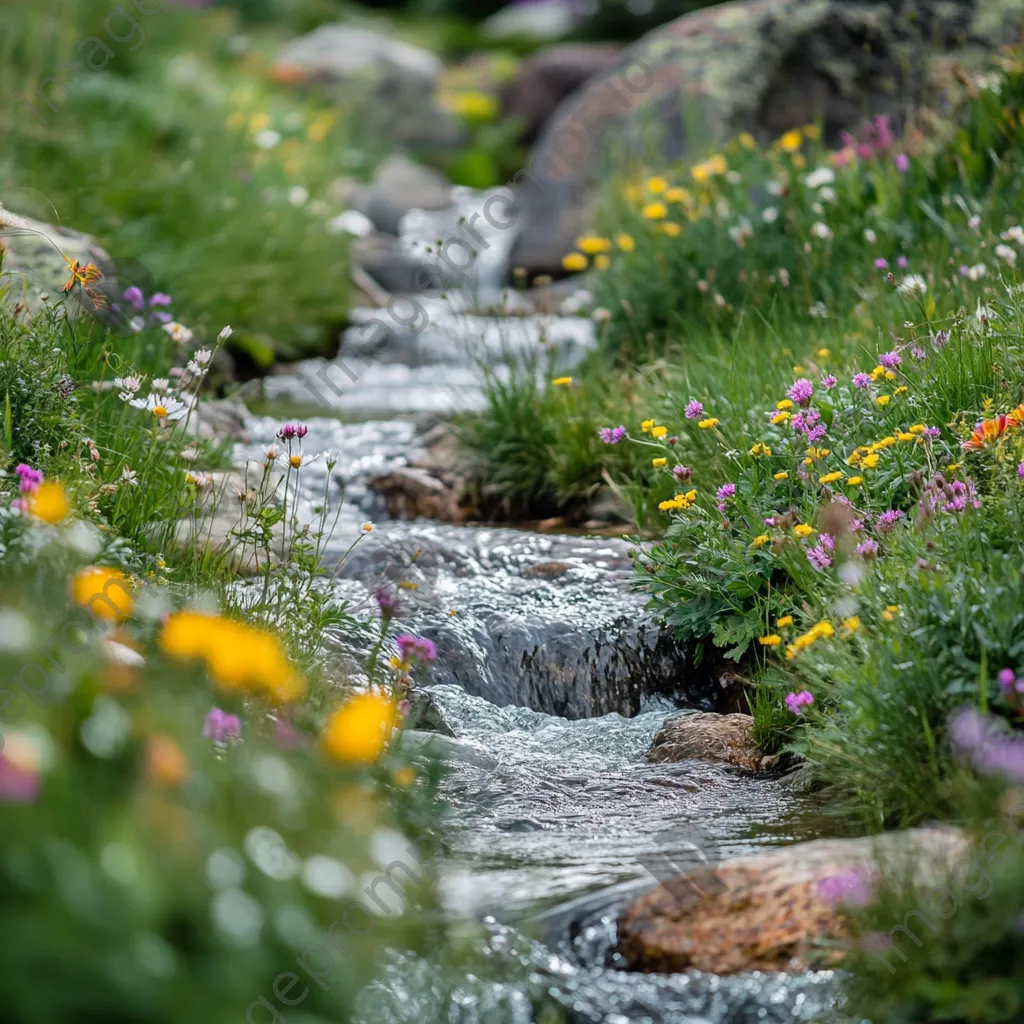 Close-up image of a mountain stream running through an alpine meadow. - Image 3