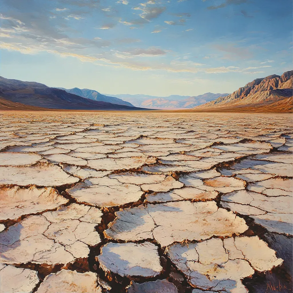 Artwork depicting a vivid, sun-baked, and cracked desert terrain - Image 2