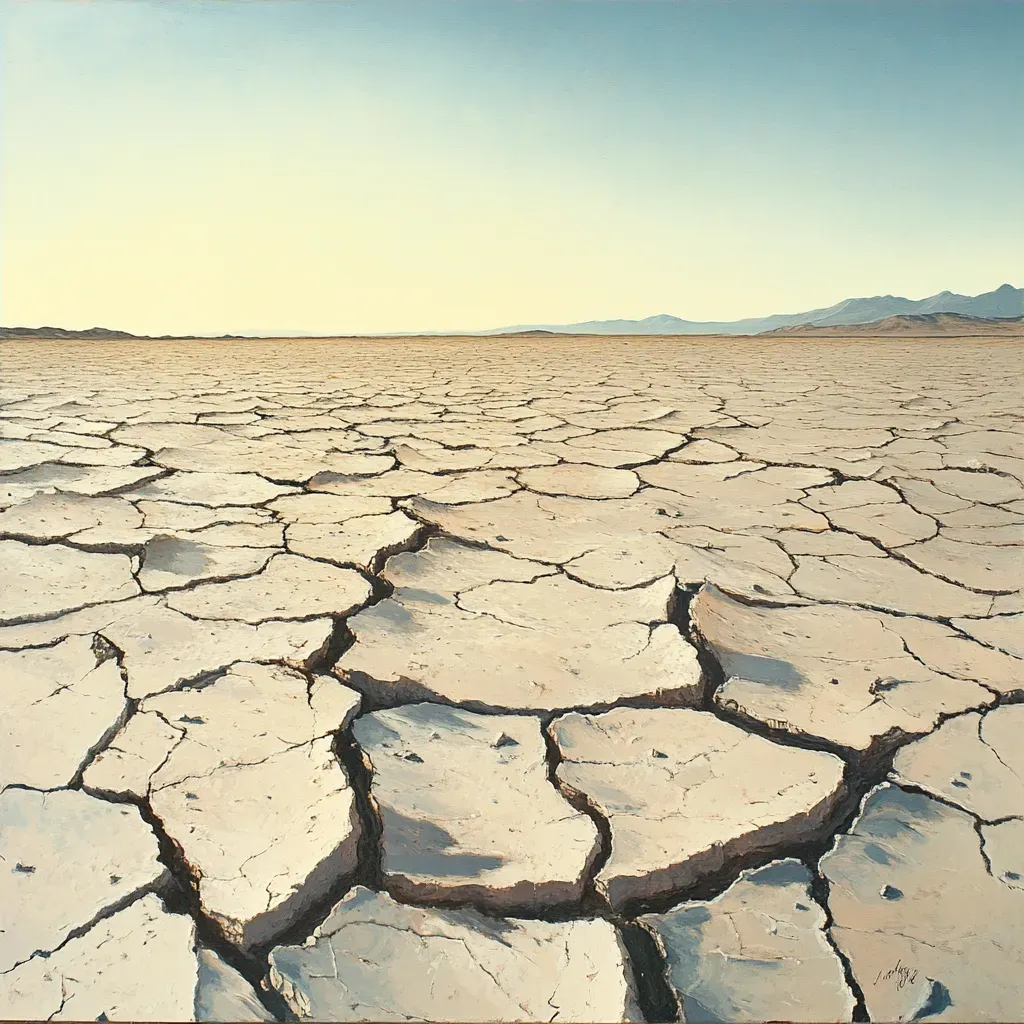 Artwork depicting a vivid, sun-baked, and cracked desert terrain - Image 4