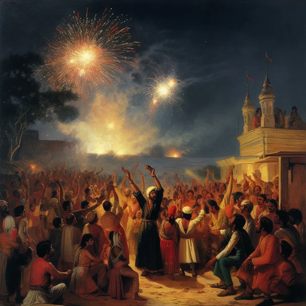 Image of a vibrant Diwali celebration in India with colorful fireworks against a night sky - Image 3