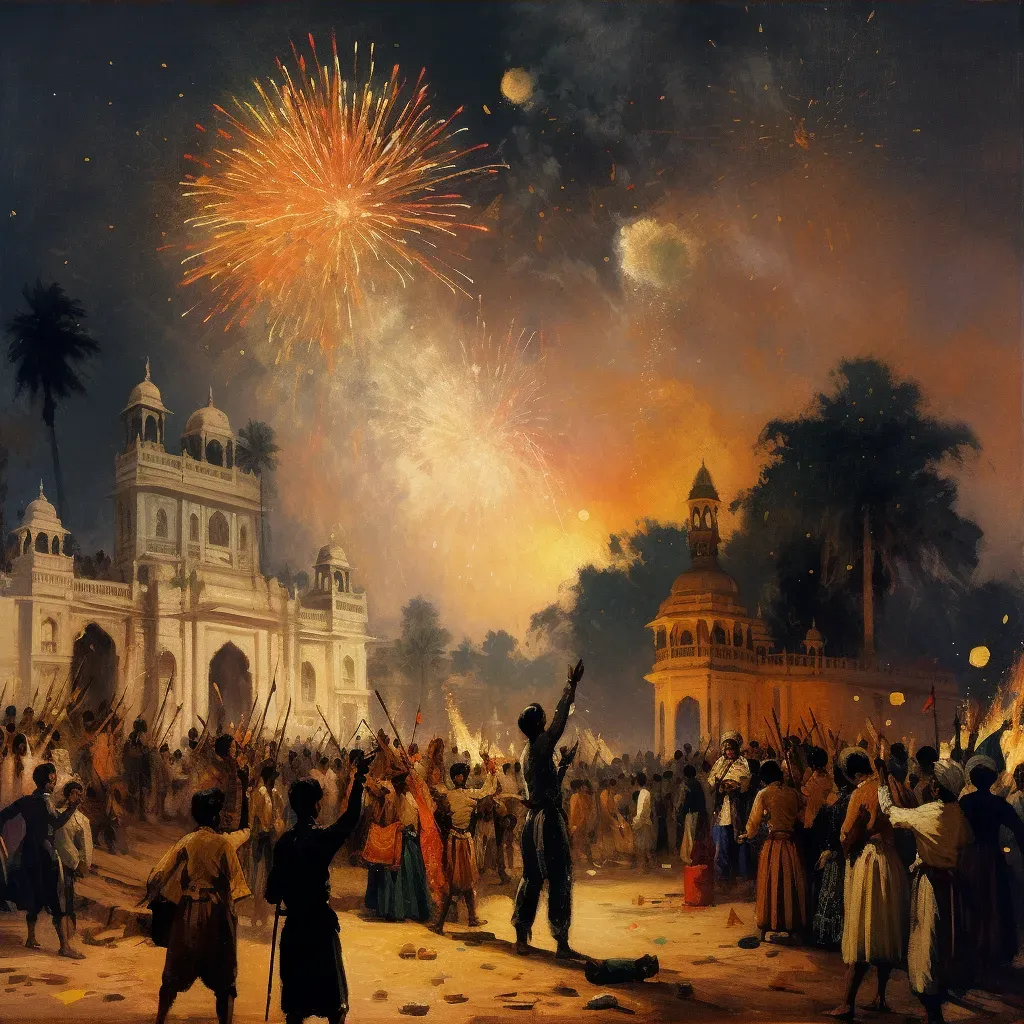 Image of a vibrant Diwali celebration in India with colorful fireworks against a night sky - Image 4