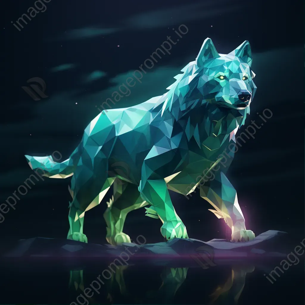 Low poly Fenrir breaking his chains under the radiant Northern lights - Image 1