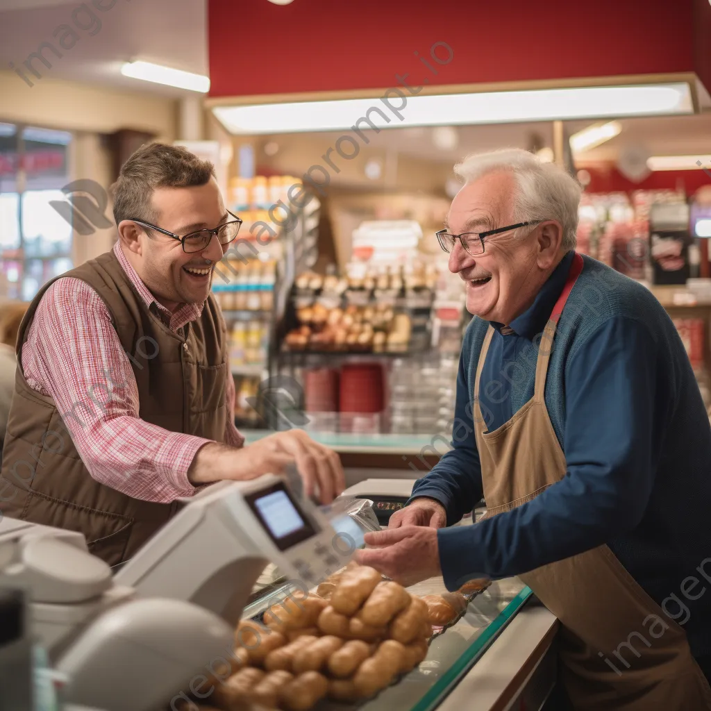 Cashier smiling while helping a senior customer with their purchase. - Image 2