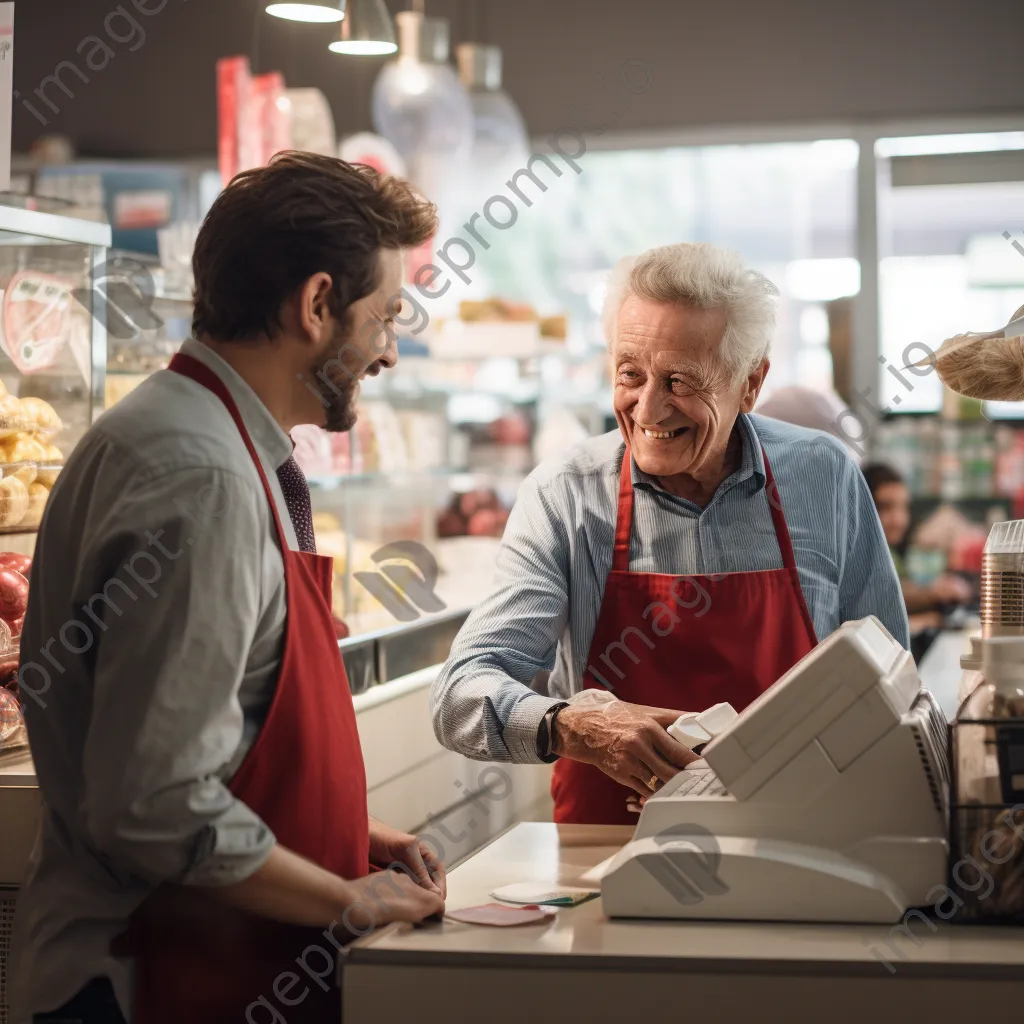 Cashier smiling while helping a senior customer with their purchase. - Image 3