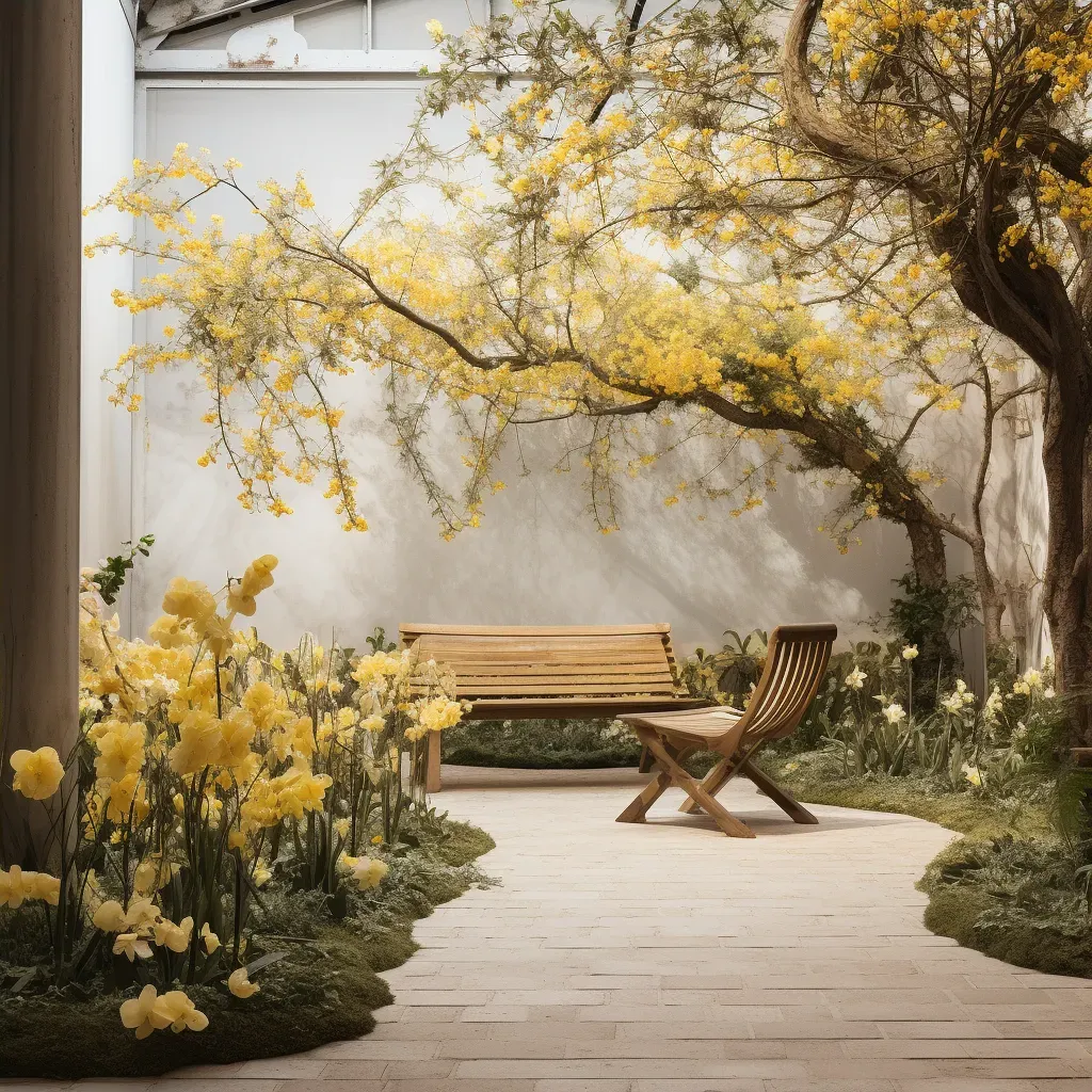 Image of a spring garden with blossoming trees and daffodils - Image 4