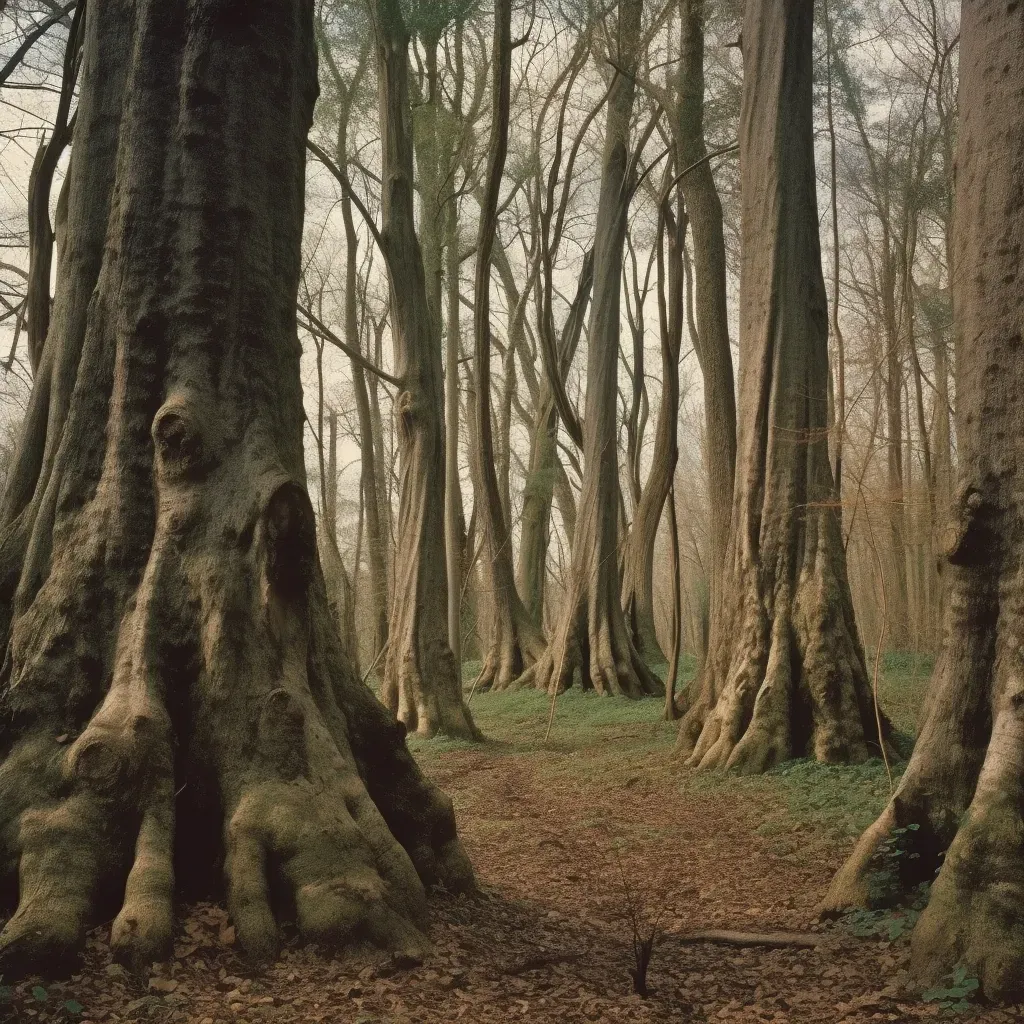 Image of a primordial forest with towering ancient trees reaching skyward - Image 4