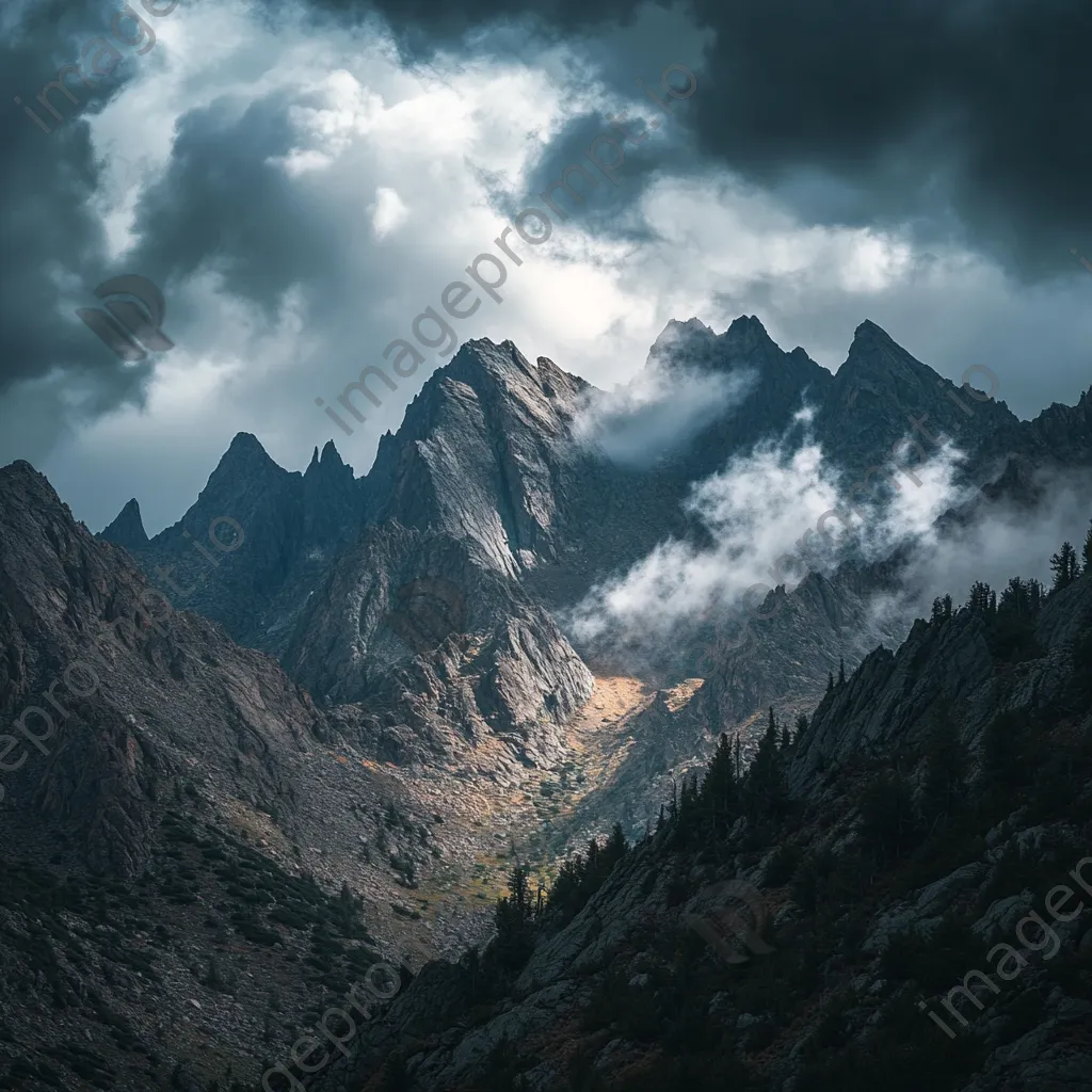 Rocky mountain ridges beneath dark storm clouds - Image 3