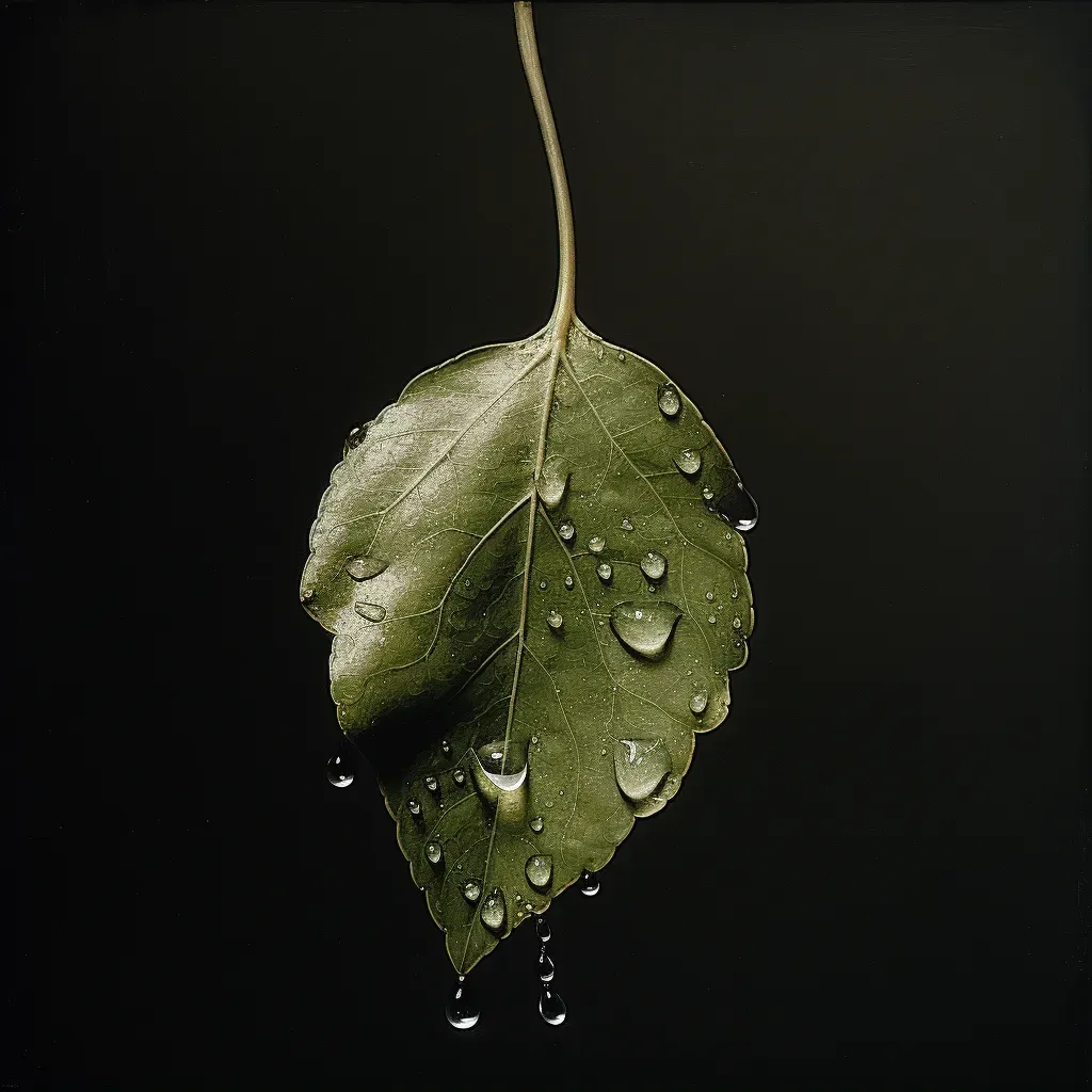 Image of a perfectly balanced dew drop on the edge of a leaf - Image 1