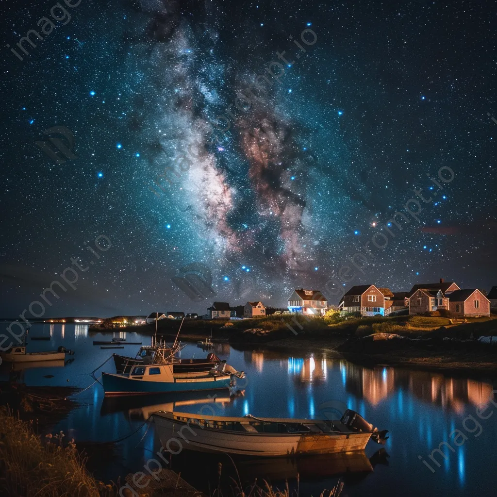 Milky Way over a quiet fishing village at night - Image 4