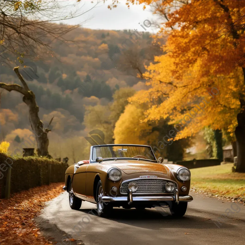 Classic convertible car in a scenic countryside with autumn leaves - Image 4