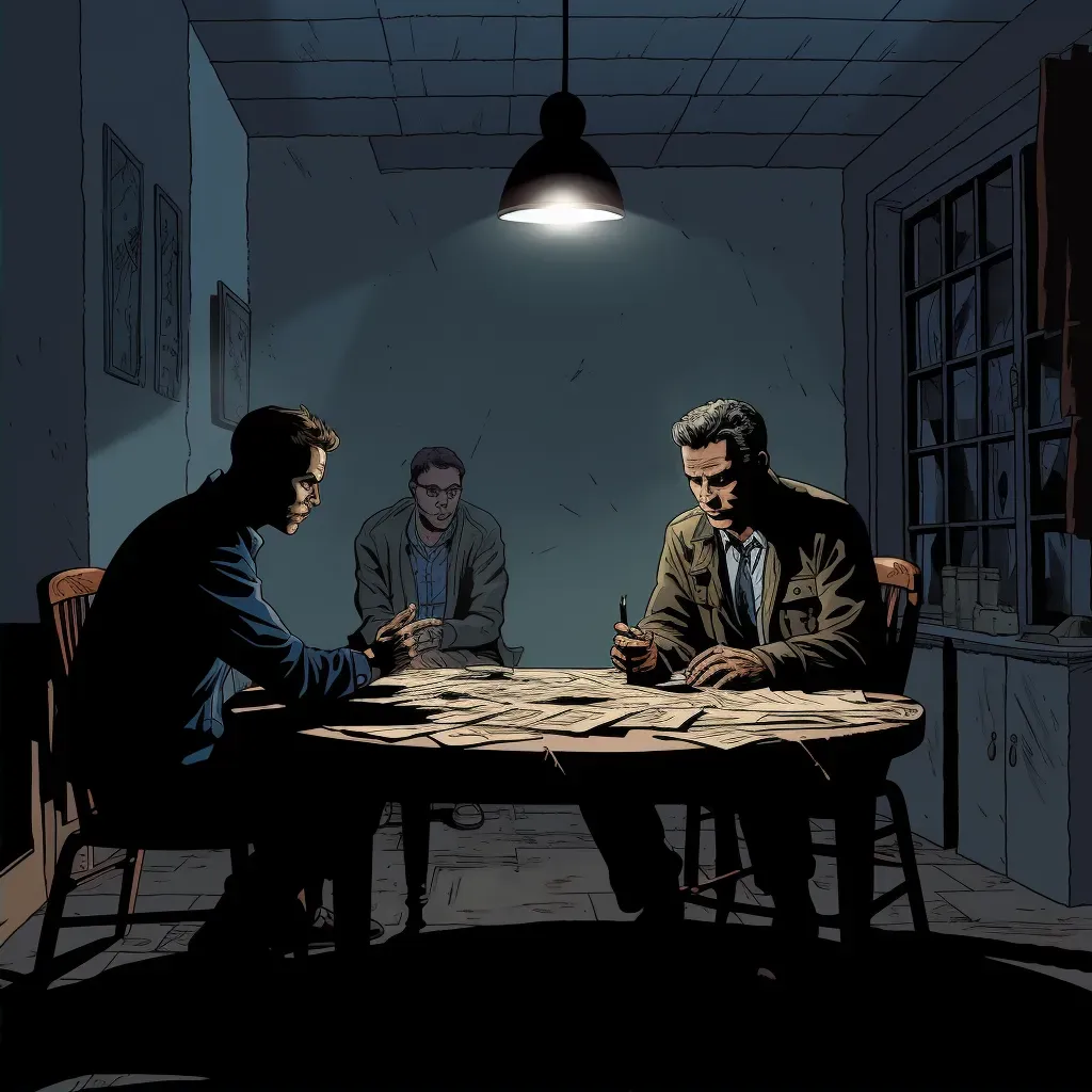 Dramatic illustration of an interrogation in a sparse room - Image 2