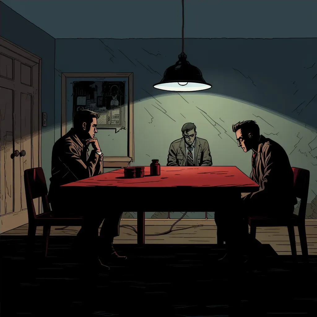 Dramatic illustration of an interrogation in a sparse room - Image 4