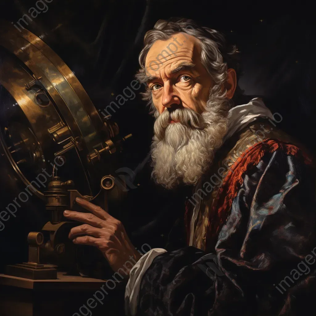 Galileo Galilei contemplating the universe in a Baroque-style portrait - Image 1