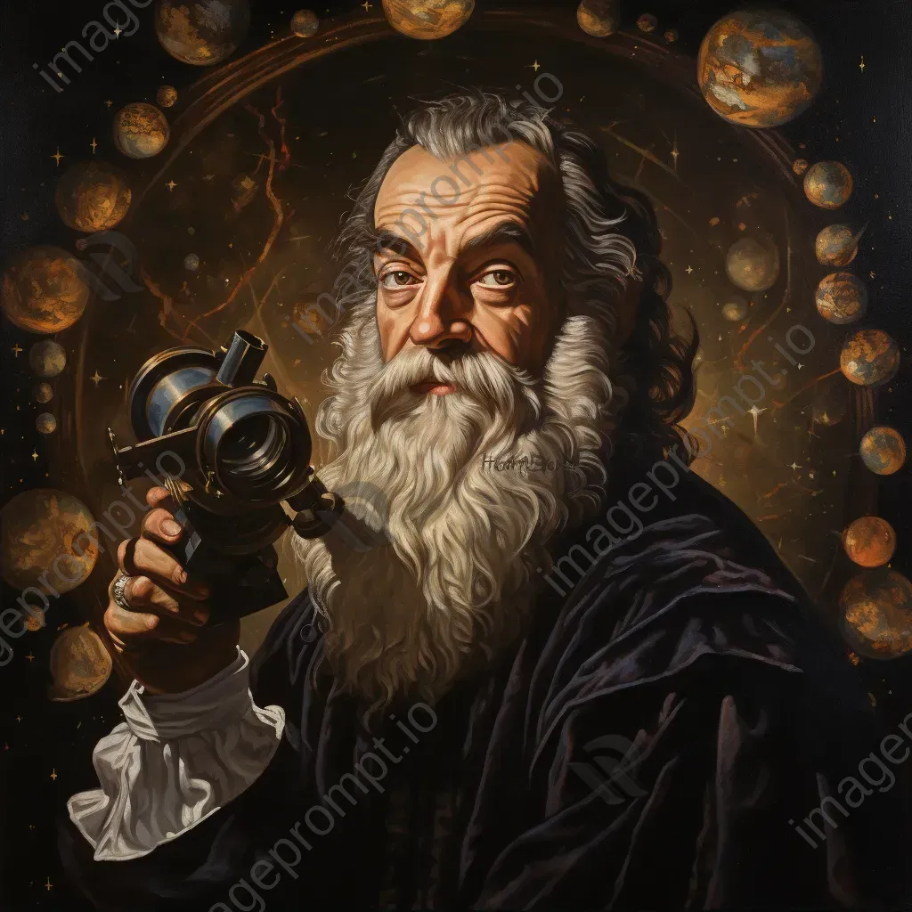 Galileo Galilei contemplating the universe in a Baroque-style portrait - Image 2