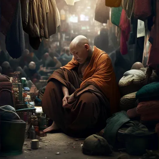 Meditating monk in busy market - Image 2