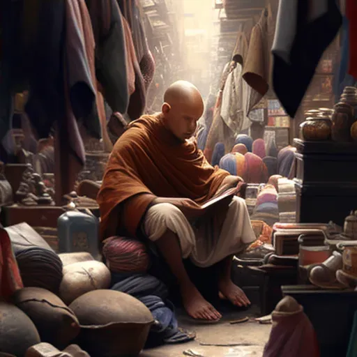 Meditating monk in busy market - Image 4