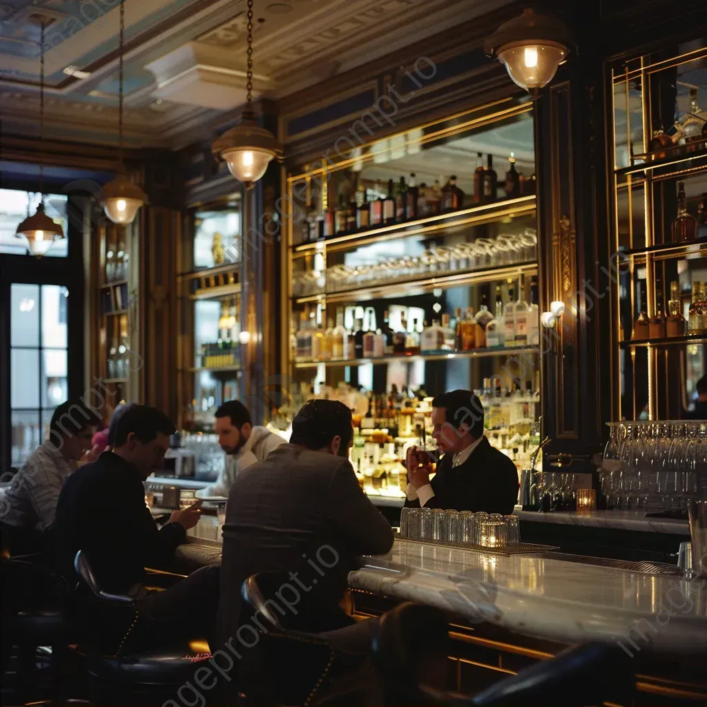 Sophisticated cocktail bar with patrons and elegant decor - Image 2