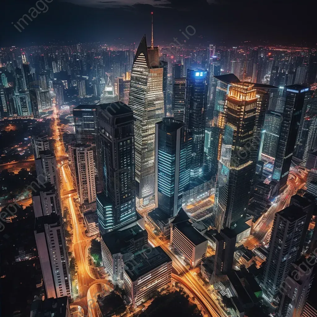 Cityscape at night with illuminated skyscrapers - Image 2