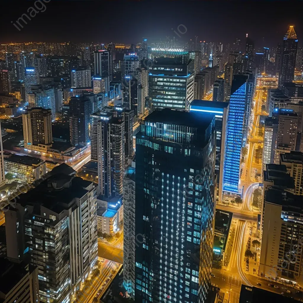 Cityscape at night with illuminated skyscrapers - Image 3