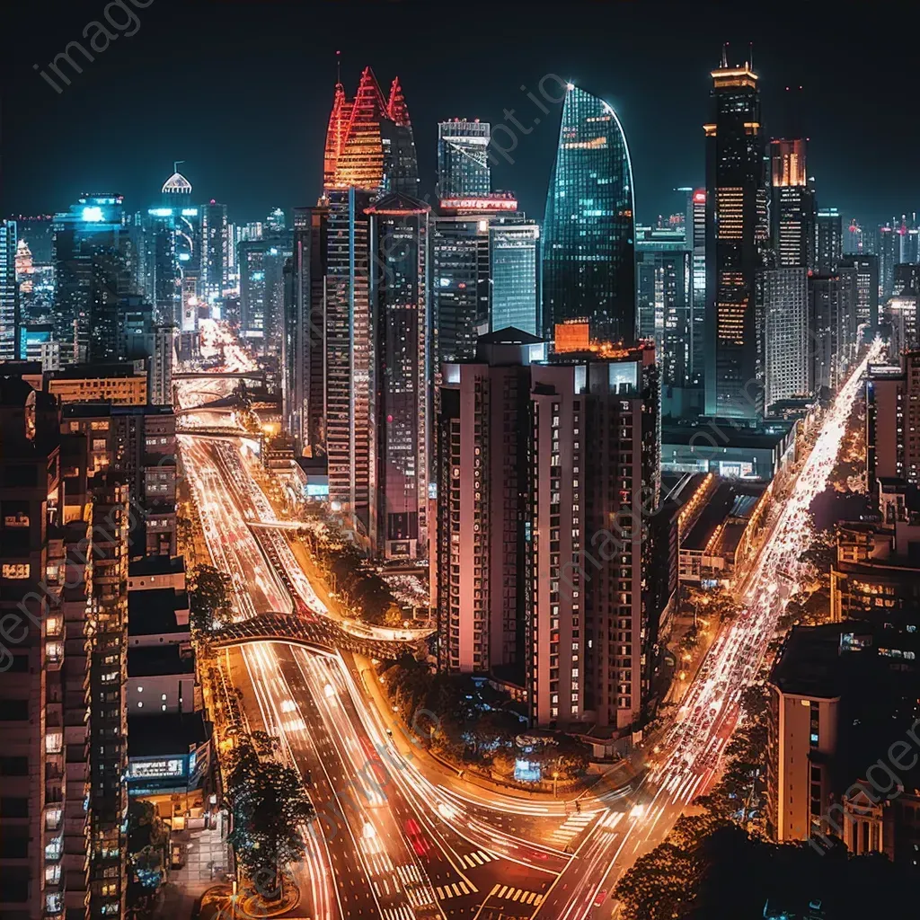 Cityscape at night with illuminated skyscrapers - Image 4