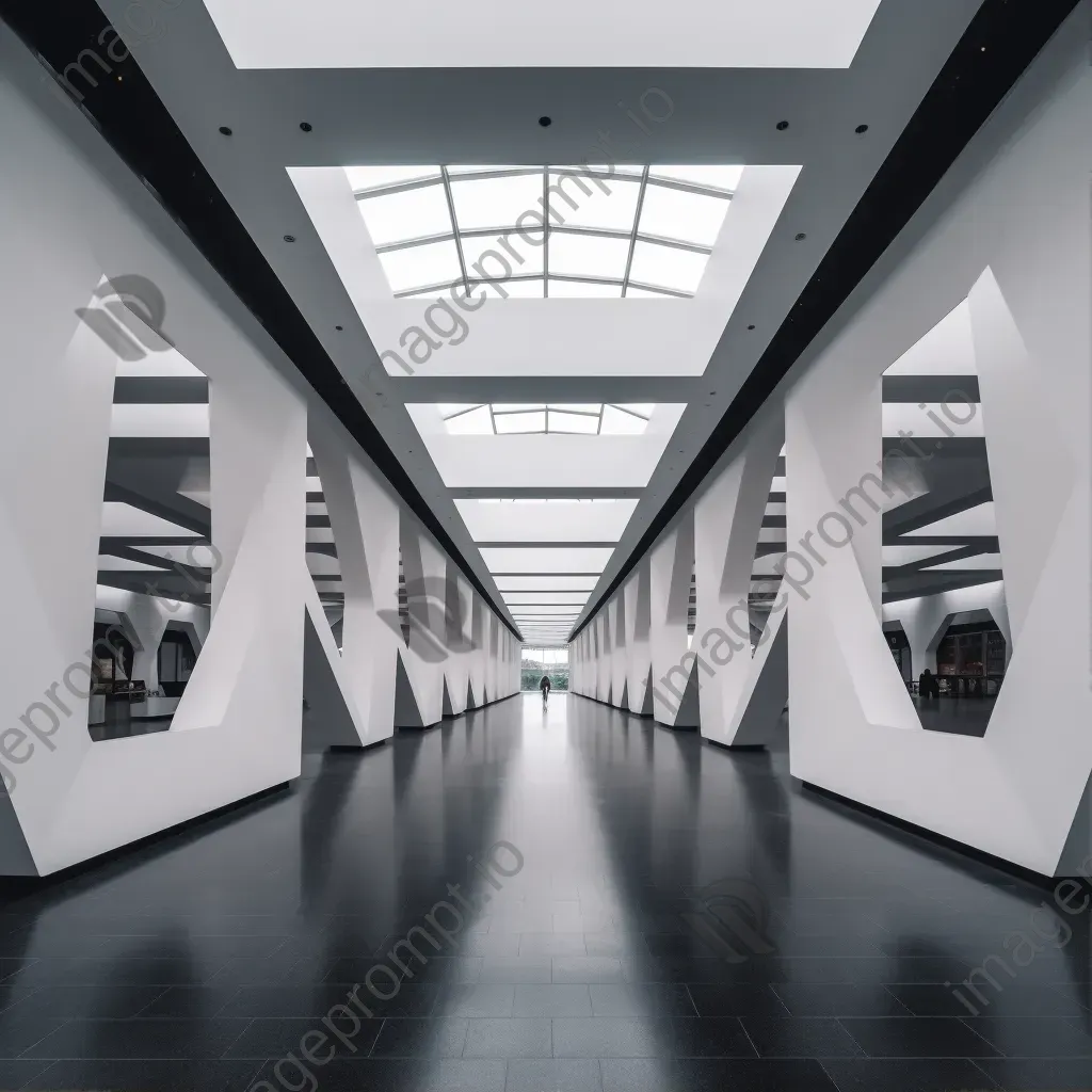 Symmetrical modern art gallery with installations - Image 1